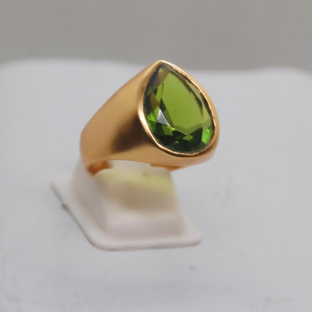 Pear Cut Green Peridot 925 Sterling Silver Yellow Gold Fill Ring Jewelry, Handmade Peridot Ring