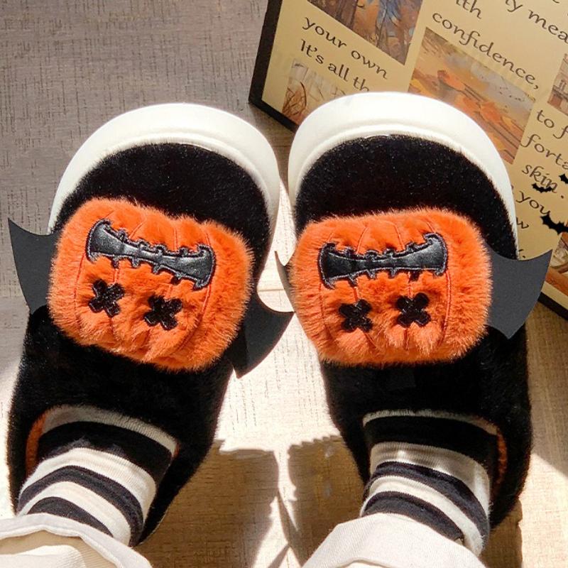 Fashion Couple Cotton Slippers Winter Halloween Women's Thicken Warm Non Slip One Word Slippers Lightweight Comfortable Men's Home Shoes