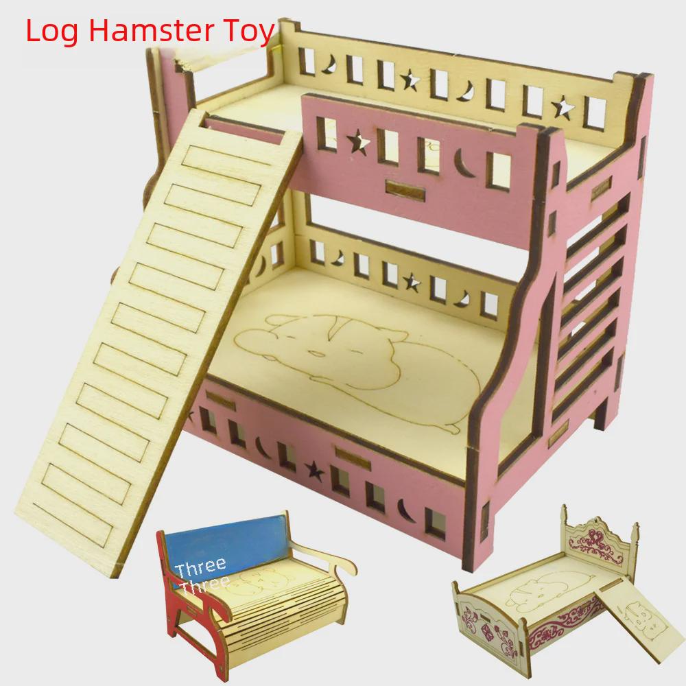 Домик-машина для хомяков из цельного дерева с лестницей и платформой-гнездом для всех сезонов.