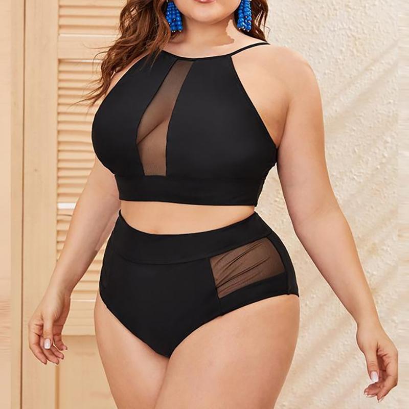 Big Size Women's Bikinis Trend 2025 Halter Two Piece Female Bikinis Sets Bandage Sexy Swimsuit Solid High Waist Swimwear