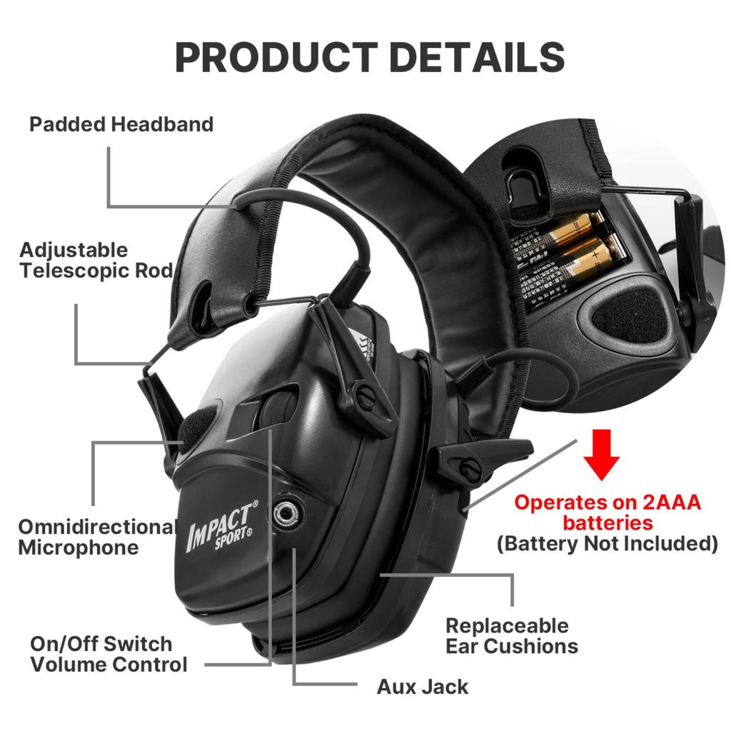 Professional Electronic Earmuffs NRR 23dB - Smart Noise Reduction & Sound Amplification Up To 82dB for Shooting/Hunting