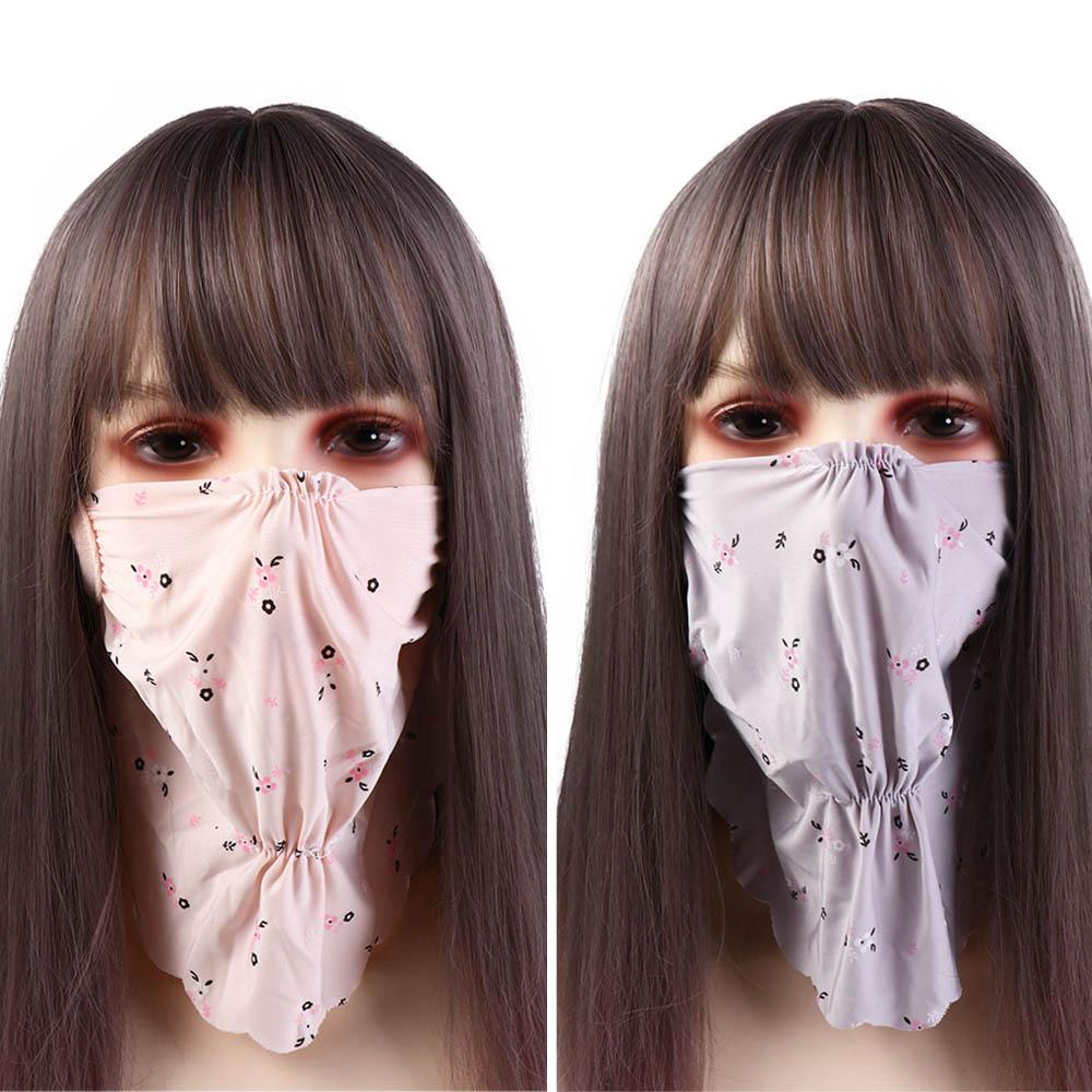 Sunscreen Veil Face Cover Flower Pattern Face Gini Mask Thin Ice Silk Mask  Outdoor