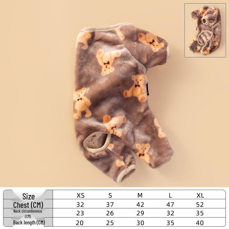 Фланелевый костюм плюшевого мишки для четвероногой собаки - Теплая осенняя одежда для питомца