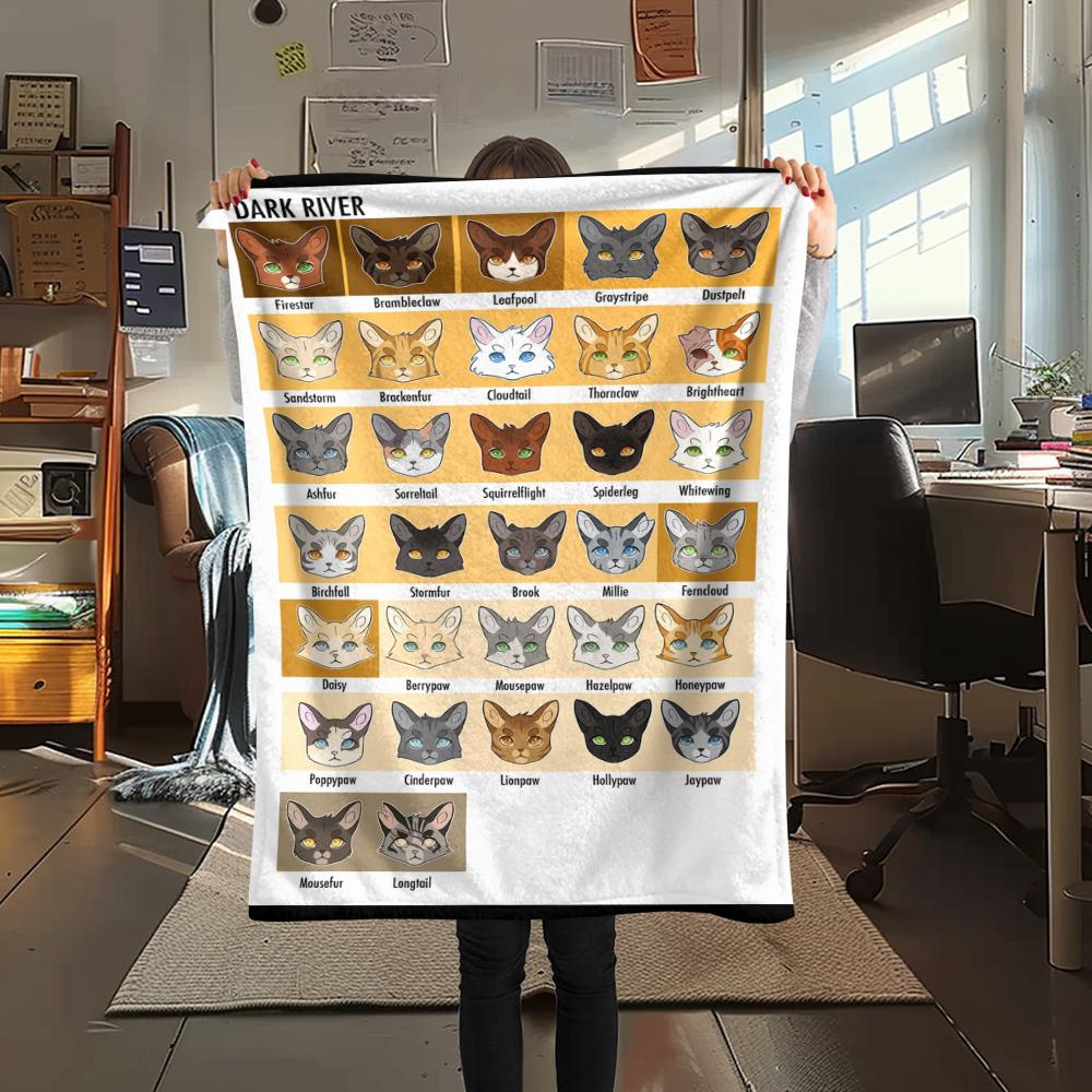 1PC Cat Warrior Print Flannel Blanket, High quality Comfortable for All Seasons, Home Decor, Warmth and Comfort, Perfect for Christmas Gifts