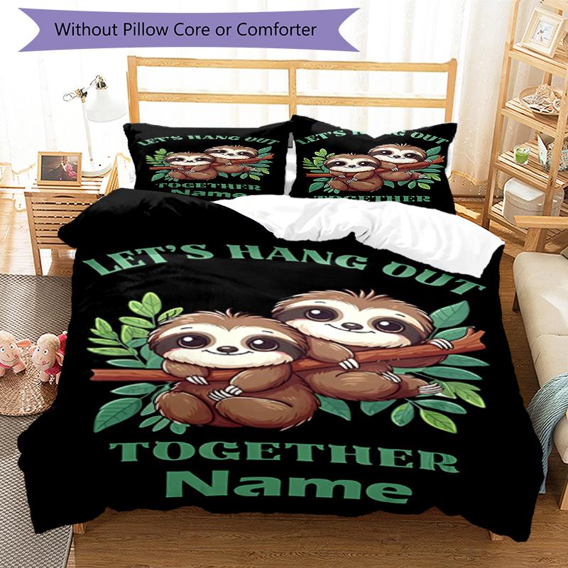 3pcs Custom Name Sloth Bedding Set Duvet Cover Closure Includes 1 Duvet Cover & 2 Pillowcases, Soft and Comfortable for All Seasons.