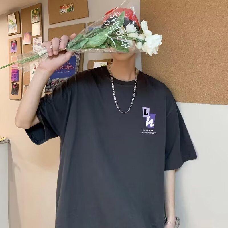 Футболка с коротким рукавом мужская модная брендовая летняя свободная с рукавом пять четвертей модная в стиле минимализма с принтом