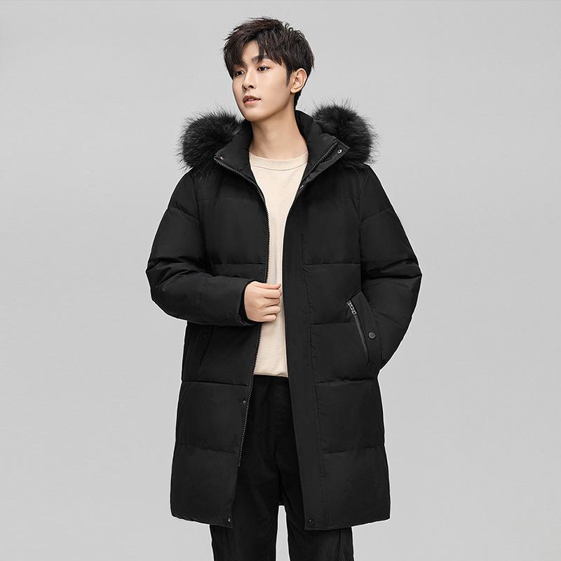Длинный пуховик выше колена для мужской зимы, новый, с большим меховым воротником, толстый топ, парная куртка с капюшоном