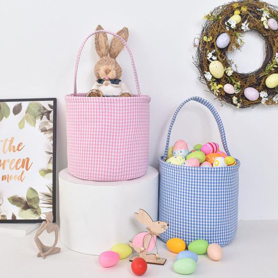 Пасхальное ведерко в клетку для детей, сумка для хранения в детской, подарочная корзина для новорожденных с ручкой для вечеринок по поиску пасхальных яиц