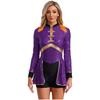 Women Circus Magician Cosplay Bodysuit Long Sleeve Sequins Fringe Epaulet Ringmaster Drummer Halloween Costume