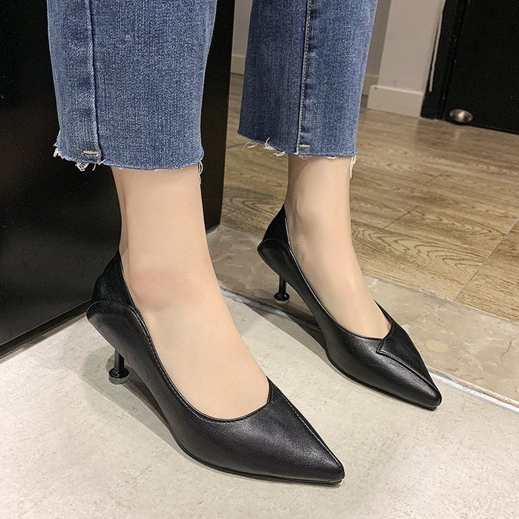 With skirt versatile temperament elegant high heels 2025 spring and summer Internet celebrity explosion retro style shallow mouth comfortable single s