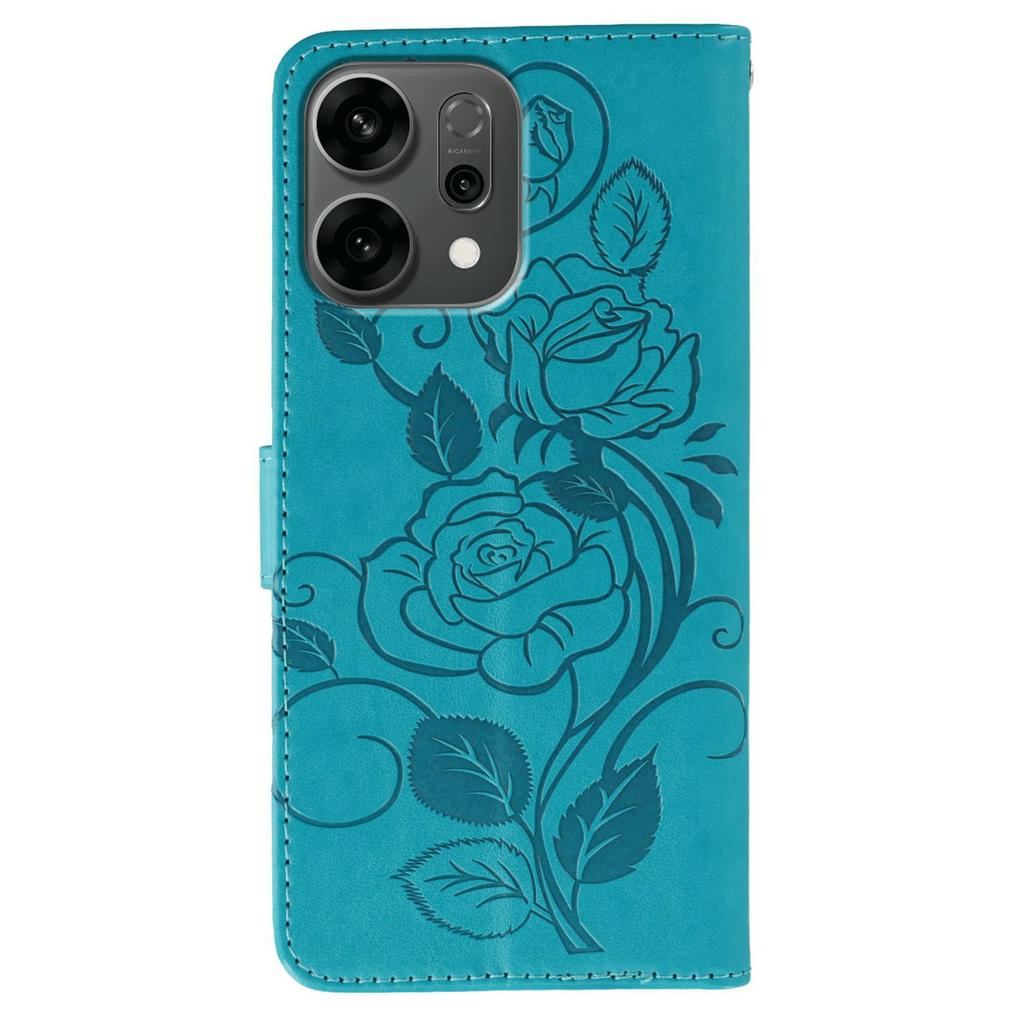 For Oppo Reno14 5G (Global) Case Wallet Stand Imprinted Rose Butterfly PU Leather Phone Cover