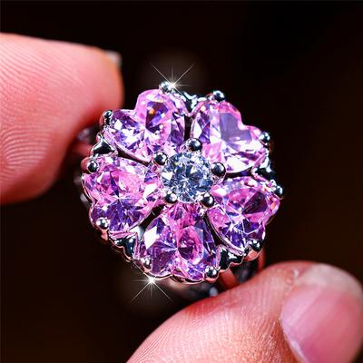 Роскошное женское помолвочное кольцо с розовым кристаллом Винтажное Серебристый цвет Свадебное Для женщин