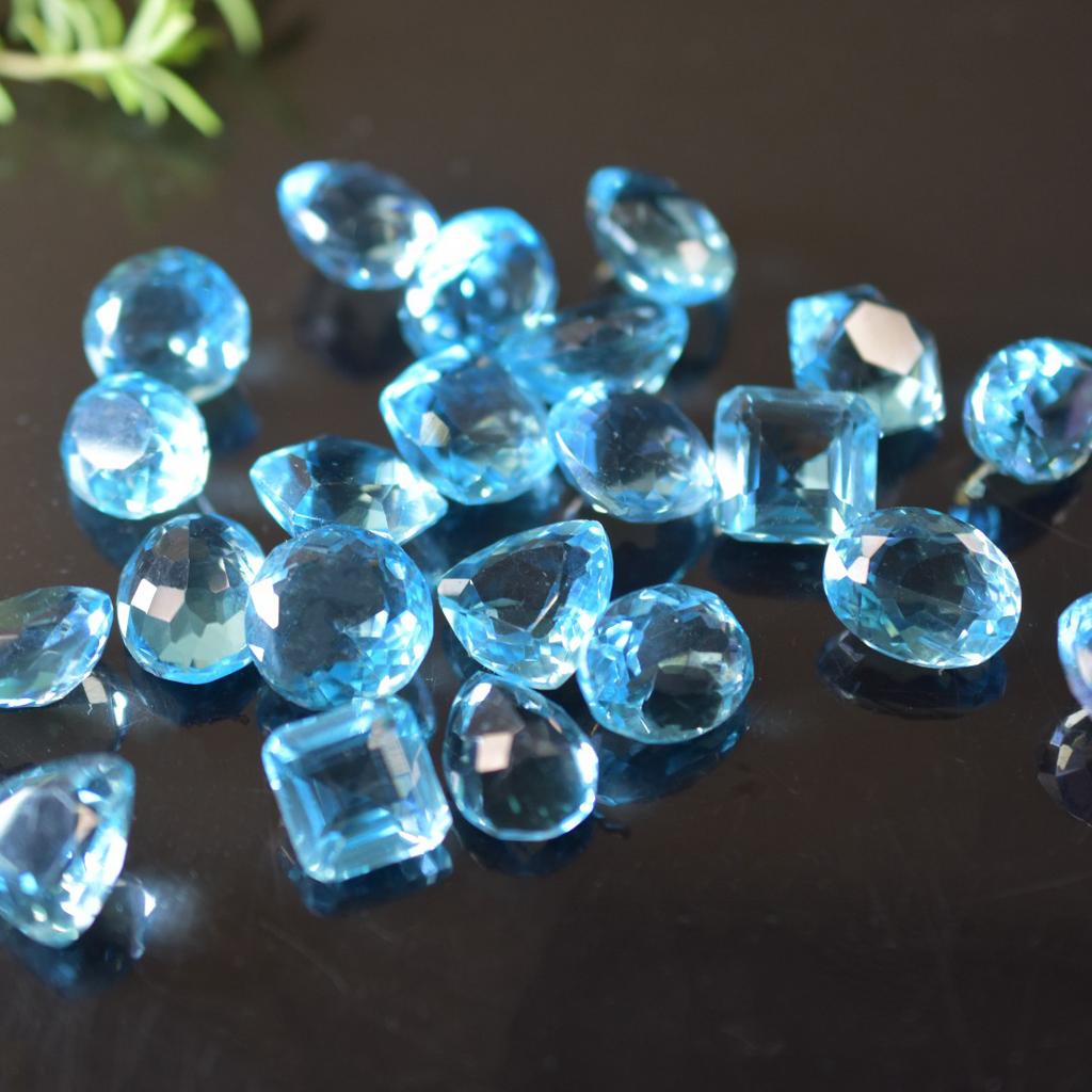 Natural Blue Aquamarine Loose Gemstone Lot Mixed Shapes 100 ct for Jewelry Making and Crafts
