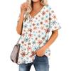 Women's T Shirt Tee Printed Women's Shirts V Neck Short Sleeve Button Up Tunic Tops Blouse