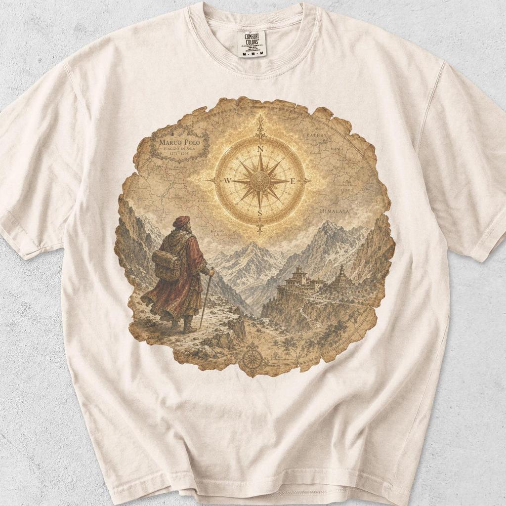 Рубашка Marco Polo Гималаи, Винтажная футболка с графикой исследования, Хлопок Comfort Colors