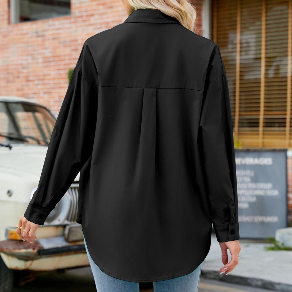 Women's Fashion Solid Color Loose Casual Single-Breasted Long Sleeve Shirt