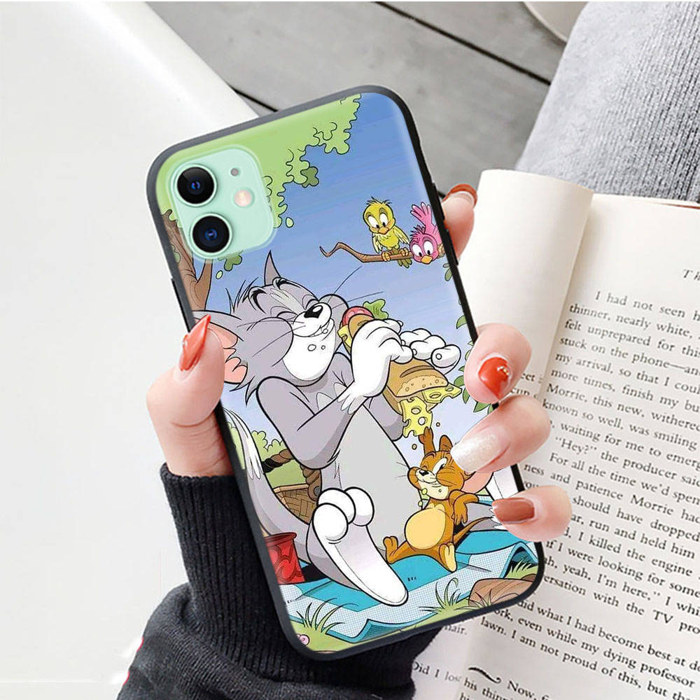 Черный чехол для Xiaomi Poco X6 X4 M5 M6 F5 F6 C65 C55 C50 C51 C40 Pro Redmi 14C A3X 13C 12C 11T 10A 9C Note 7 6 8A Plus C-46 Tom Jerry Cat Cartoon