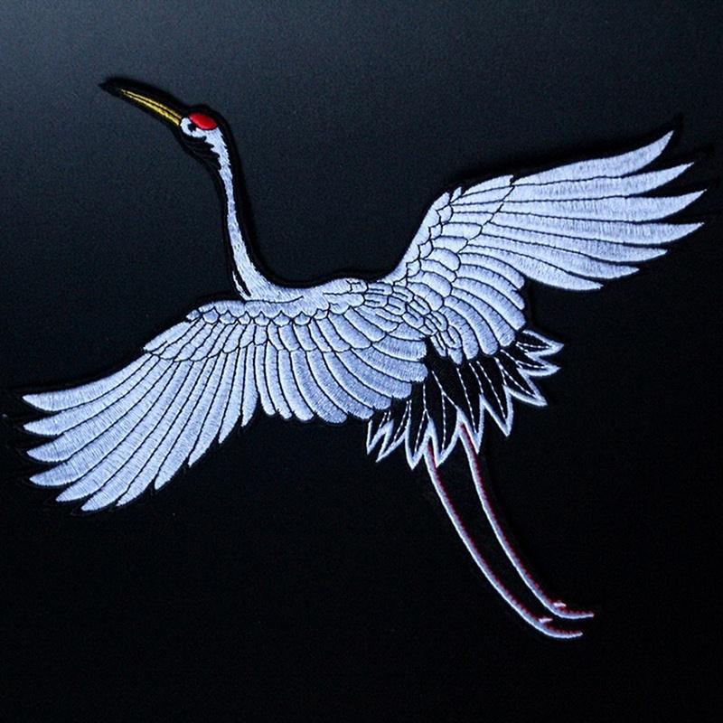 New DIY Embroidery Cloth Paste White Swan Red-crowned Crane Patch