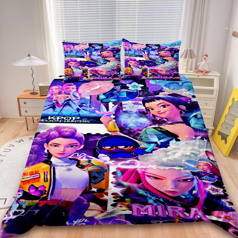 Постельные комплекты K-Pop Demon Hunters EU односпальный Одеяло Покрывало Пододеяльник Наволочка Комплекты из 2-3 предметов Детский Взрослый размер