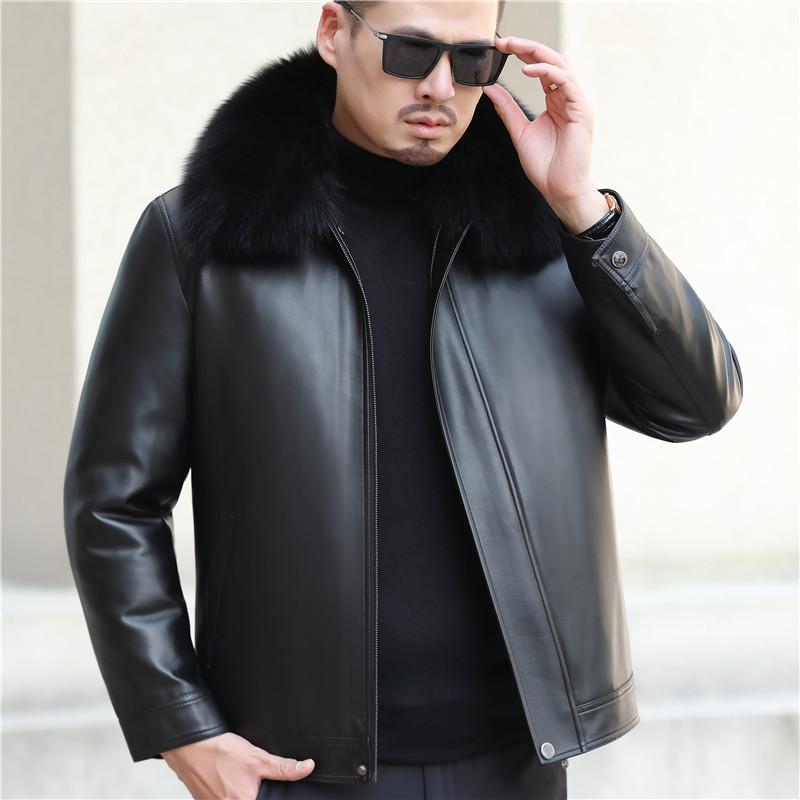 Утолщенная пуховая куртка большого размера для мужчин, кожаная куртка-пуховик для пап среднего и пожилого возраста