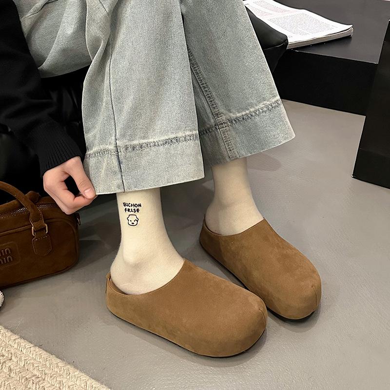 Leather Thick-soled Women's Bag Head and Half Slippers, Wearing New Spring and Summer Women's Shoes, Lazy Single Shoes