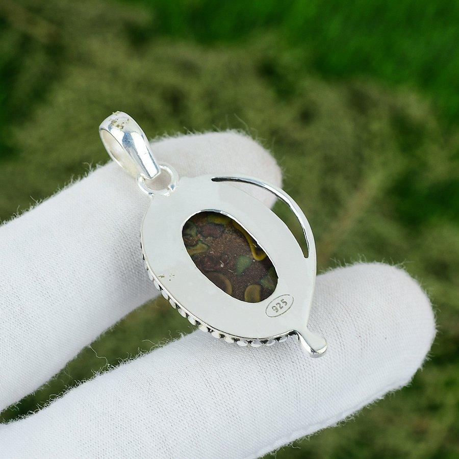 Подвеска из стерлингового серебра с овальным камнем фруктовой яшмы, в безеле, на годовщину для жены