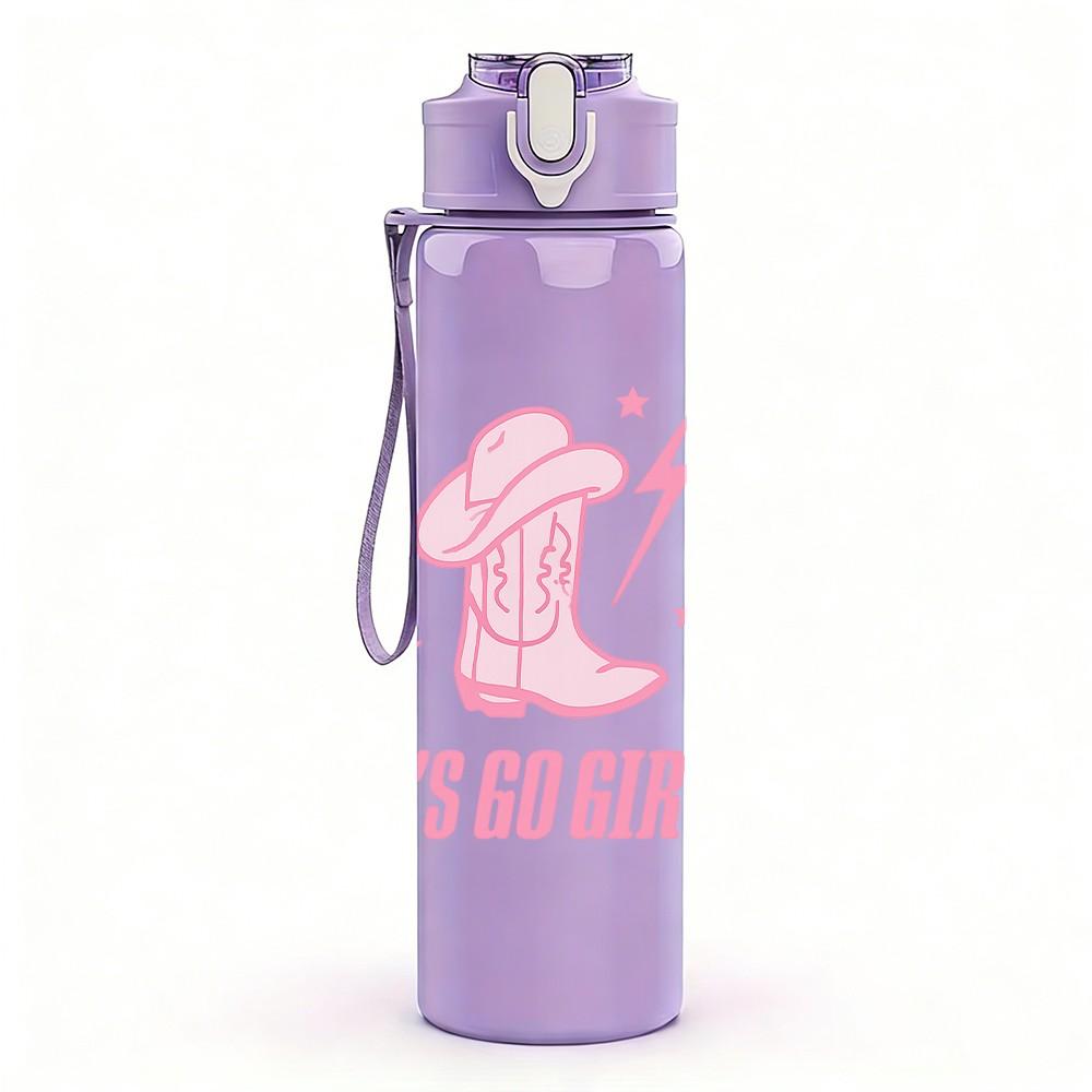 1PC Lets Go Girls Pink Quote Print 750ml Color Plastic Sports Water Bottle Leakproof Flip Straw Lid Suitable for Sports Office Home Use