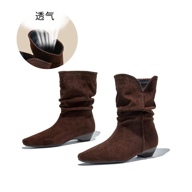 Retro Pointed Pile Boots Women's 2025 Autumn and Winter New Western Cowboy Martin Boots British Casual Versatile Short Boots