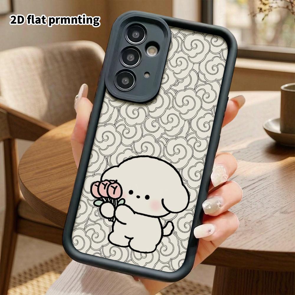 Phone Case: 2D Flat Samsung Galaxy A34 A35 M05 M06 S20 S22 S21 FE Plus 5G Protective Case, Bouquet Little White Dog, Christmas and Halloween Gifts