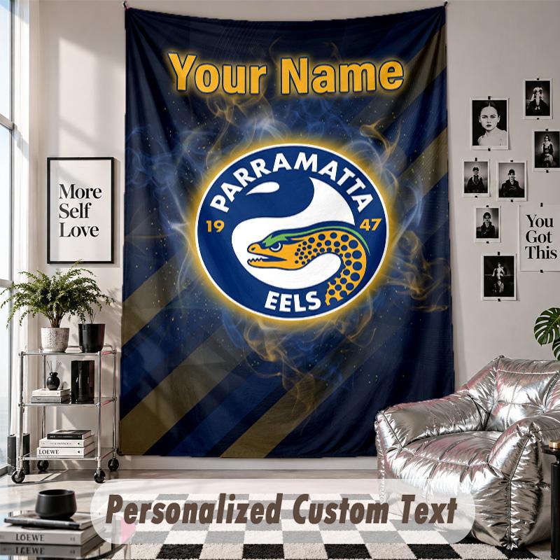 Wall Hanging Tapestry With Custom Name & Text, Parramatta Eels Decorative Tapestry For Bedroom