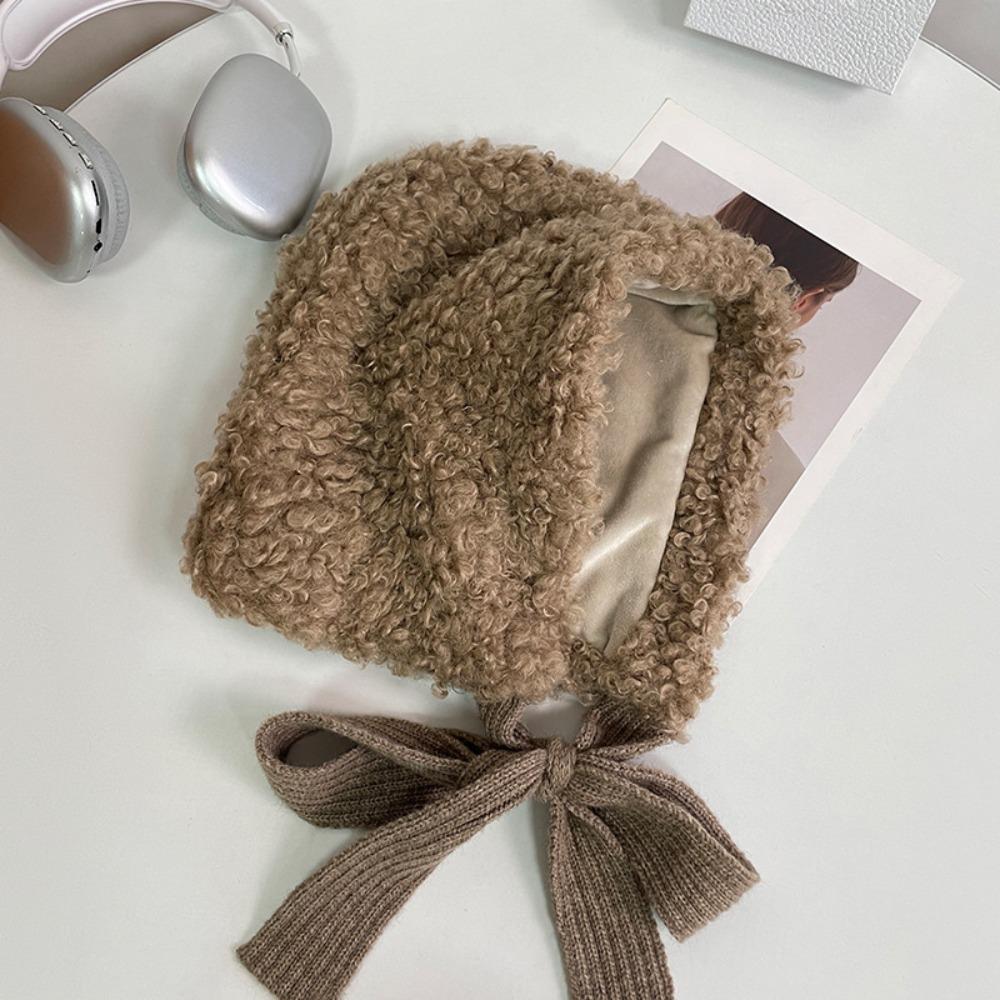 Windproof Lamb Wool Cap Balaclava Women Lei Feng Hat Cute Winter Plush Beanies  Girls