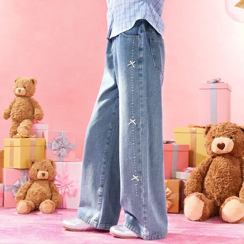 Girls' Bow Accent Straight-Leg Denim Pants