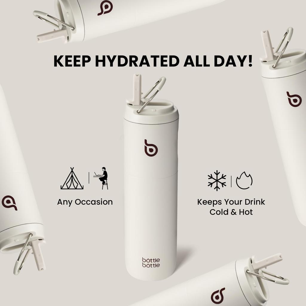 BOTTLE BOTTLE Insulated Water Bottle 24oz with Straw Lid and Handle for Sports Travel Gym Stainless Steel Water Bottles Double-Wall Vacuum Metal