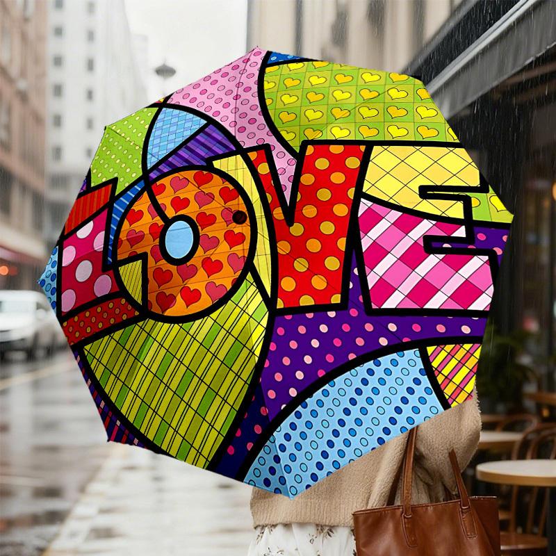 1 шт. яркий автоматический складной зонт с рисунком «любовь», высококачественный компактный дорожный зонт, легкий и портативный c1125138