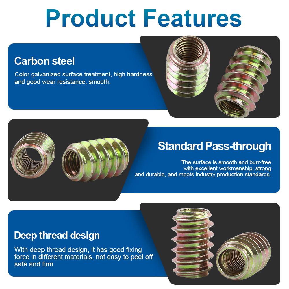 NINDEJIN 10-20pcs Wood Insert Nuts M6 M8 Zinc Plated Carbon Steel Furniture Pass Through Drive Unhead Threaded Nut Screw