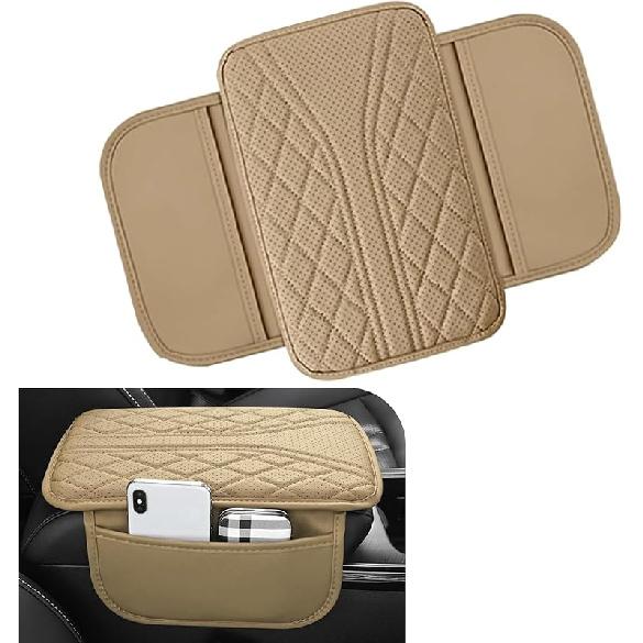 Car Center Console Cover, Leather Auto Armrest Cover With 2 Storage Bags, Universal Cars Armrest Cushion, Vehicle Interior Accessories Protector For