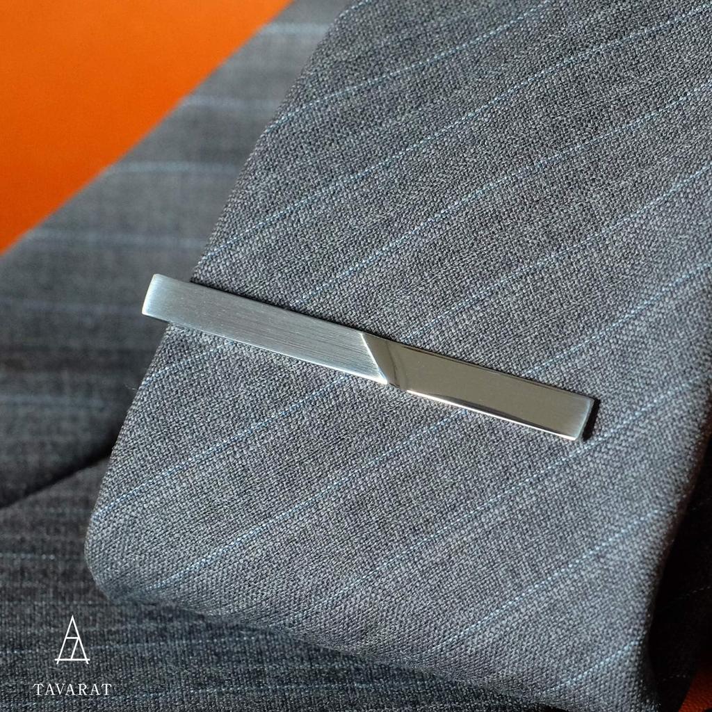 Набор запонок в виде булавки для галстука, сделано в Японии, латунь, геометрическое серебро [Tabarat], мужские