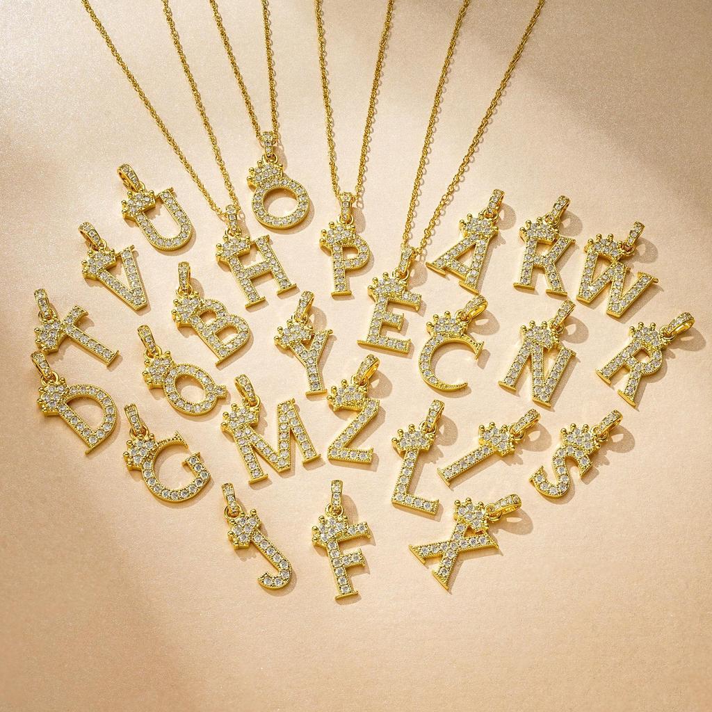 Gold-Plated Zircon Crown Letter Pendant Necklace - Women's Versatile Choker
