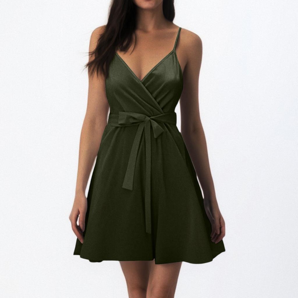 Women's Fashion Casual V-Neck Ruffle Casual Straps Sleeveless Dresses