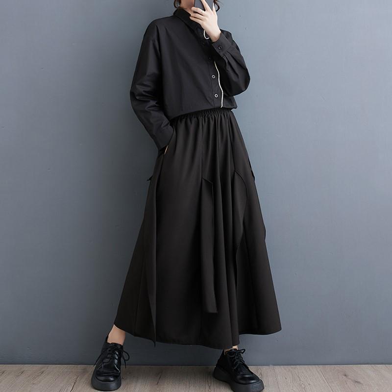 Black Plus Size Vintage High Waist Casual Loose Spring Autumn Summer Wide Leg Pants Women Trousers