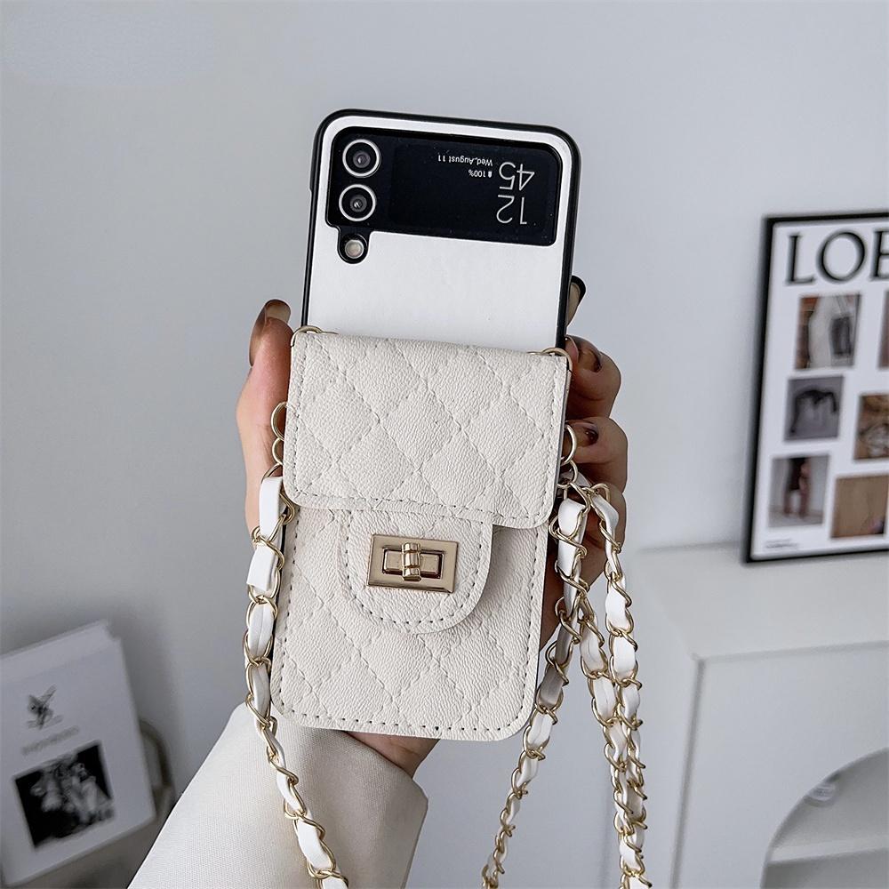 Кожаный чехол для карты с ремешком через плечо для телефона Samsung Galaxy Z Flip 3 Flip 4 Z Flip4 Flip3 5g, милый защитный чехол-цепочка