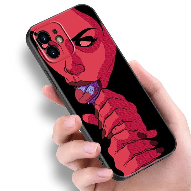 Sexy Lady Red Lips Girls Bikini Case For Apple iPhone 14 13 12 Mini 11 Pro Max 7 8 XR X XS 7 8 Plus SE 2020 2022 Black Cover