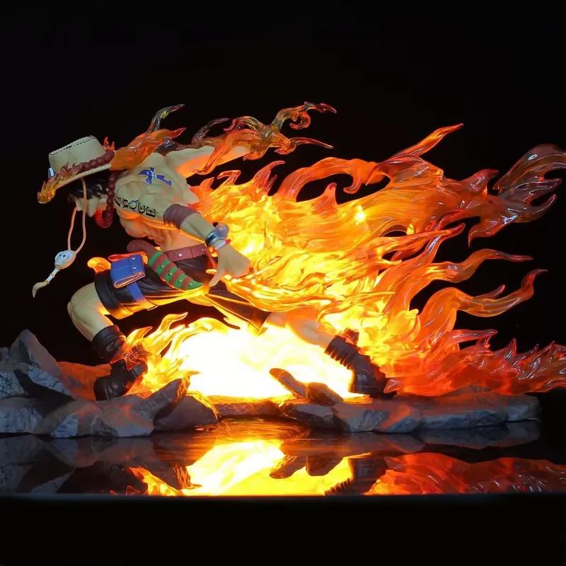 One Piece Огненный Дрифт Эйс Светодиодная Светящаяся GK Фигурка Портгас Д Эйс Статуя с Огненным Эффектом Коллекционная Модель Аниме Украшение Игрушка Подарок Мальчику