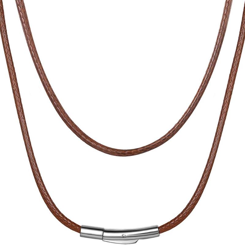 Коричневое водонепроницаемое плетеное кожаное ожерелье с цепочкой из восковой веревки для кулона, ширина 2/3 мм, длина 18–26 дюймов, для мужчин и женщин