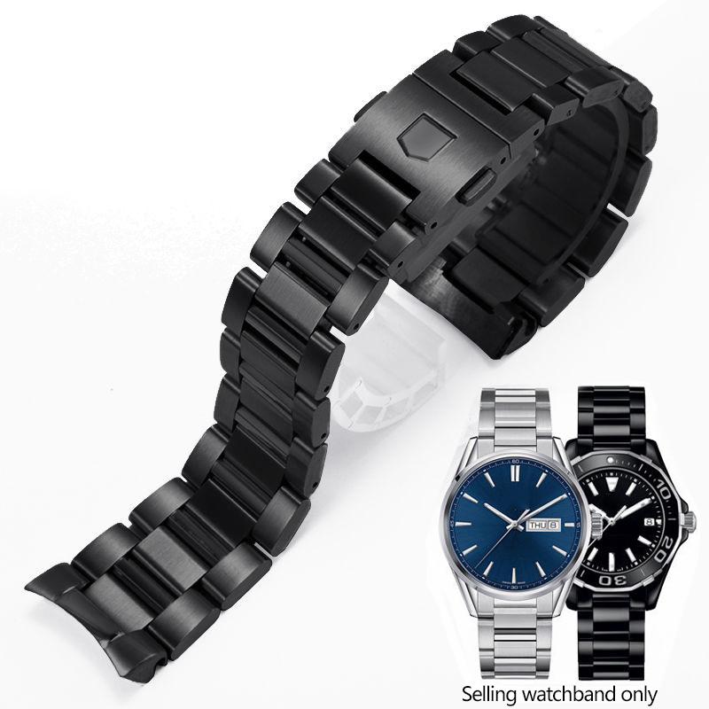 ONENew 22мм 24мм Сплошной браслет из нержавеющей стали Серебристый Черный Изогнутый конец для часов TAG heuer Cal-era Мужские ремешкиMN
