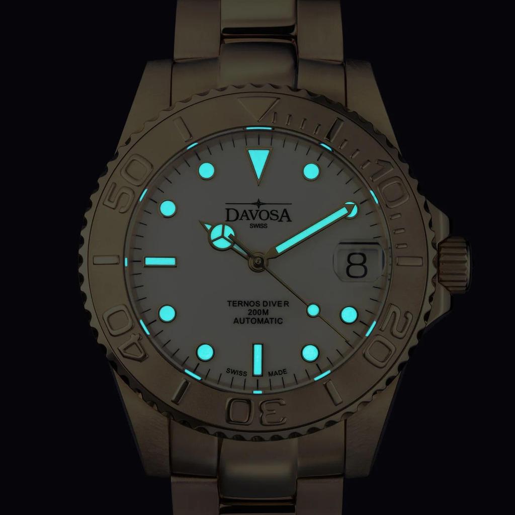 Часы IWAWP Механические с Автоподзаводом 20 АТМ Водонепроницаемые Ternos Среднее Золото [Davosa] 166.198.02 Мужские