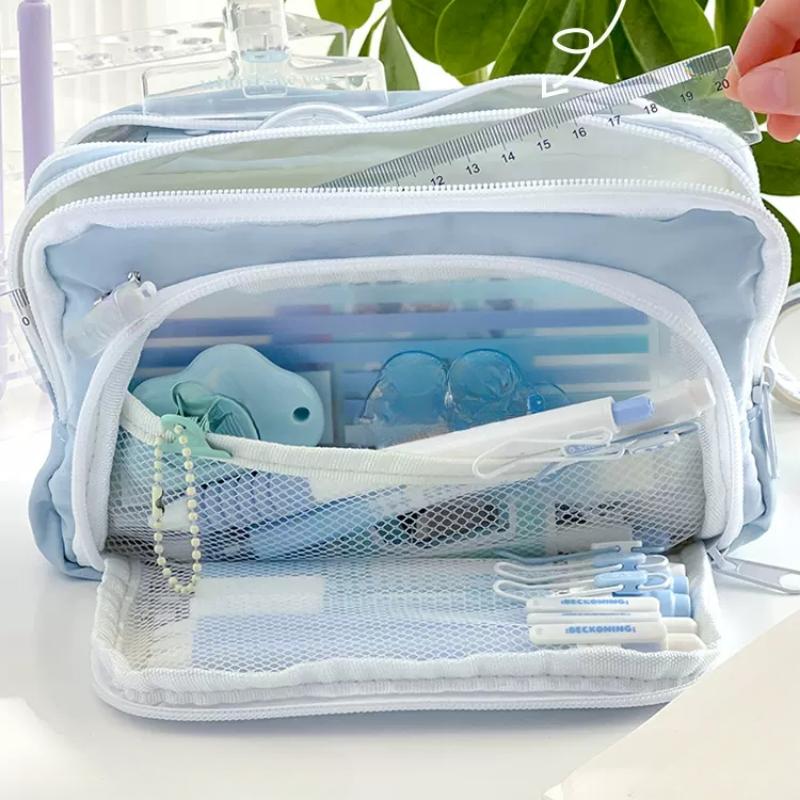 Розовая большая вместительная сумка-карандаш для девочек, эстетические школьные чехлы для девочек, корейская сумка-держатель для канцелярских принадлежностей, чехол для ручек, школьные принадлежности для студентов