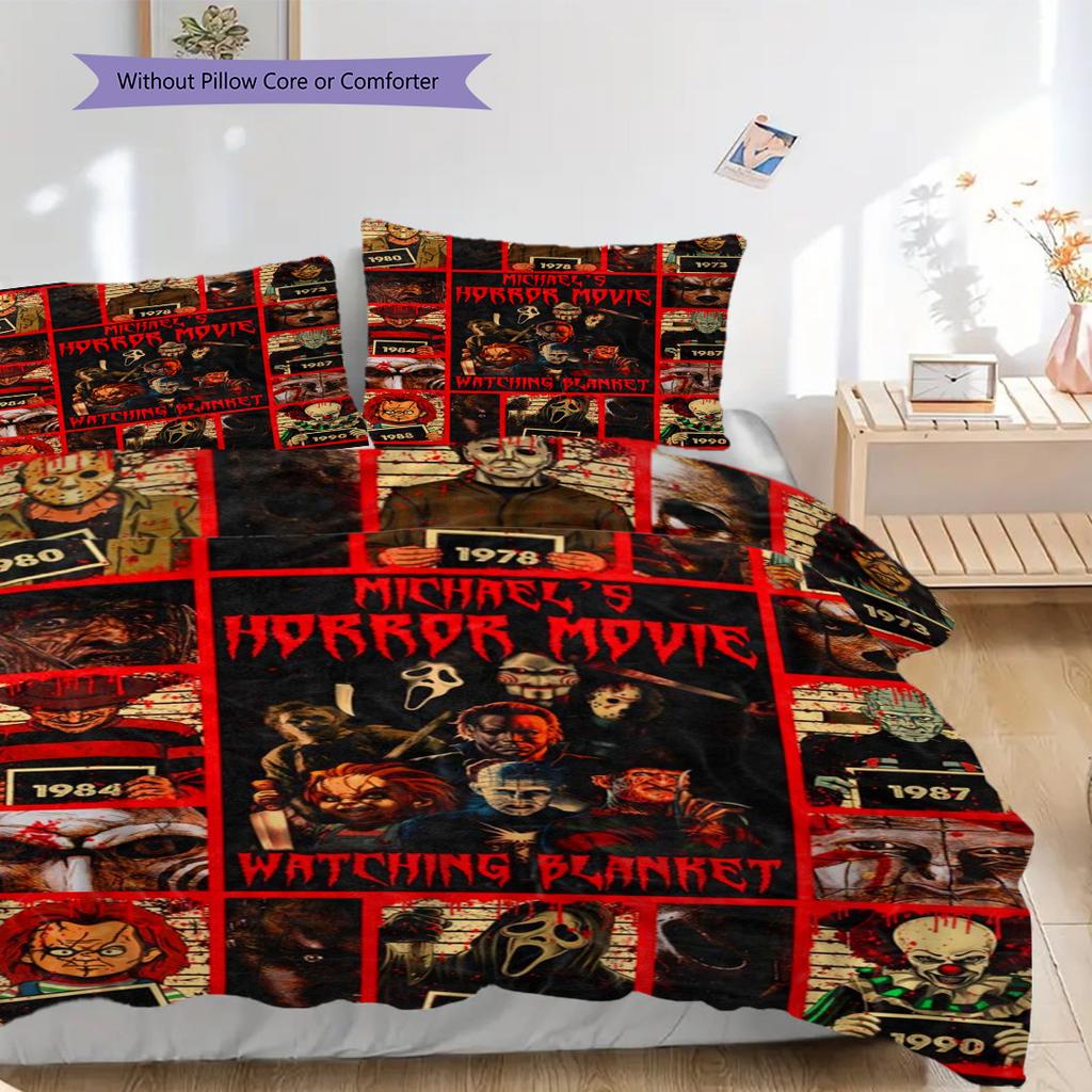 Horror Movie Poster Quilt Cover Set Threepiece Set 1 Duvet Cover 2 Pillowcase Without Core Christmas Birthday Gift Soft And Comfortable