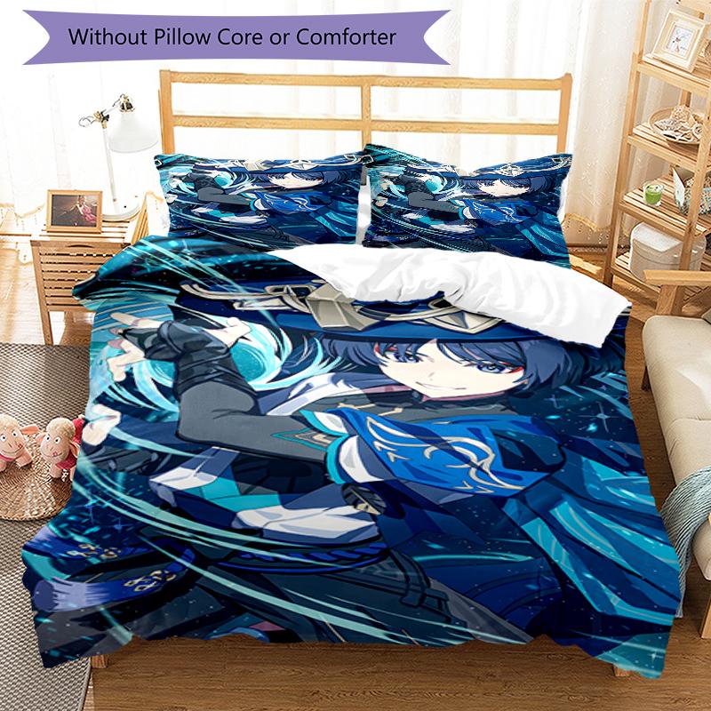 3pcs Genshin Impact Wanderer1 Design Cover Set - HD Printed Bedding with 1 Cover and 2 Pillowcases - Perfect for Home and Dorm Decor