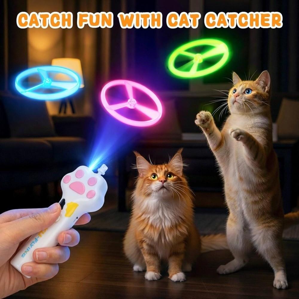 1 Set Interactive Cat Fetch Toy 6 Flying Discs Flying Saucer Stick Interactive Cat Toys Playtime
